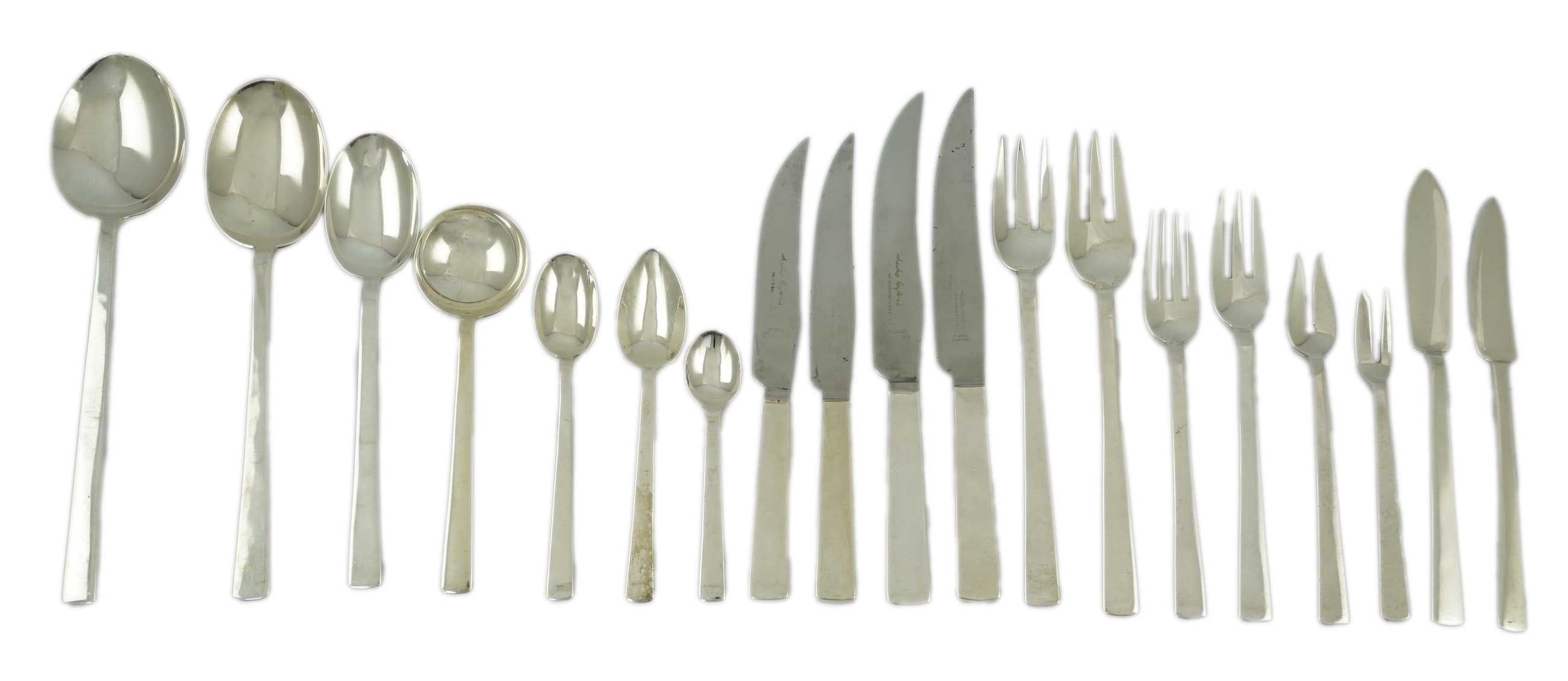 A canteen of George V Art Deco silver cutlery, by Charles Boyton